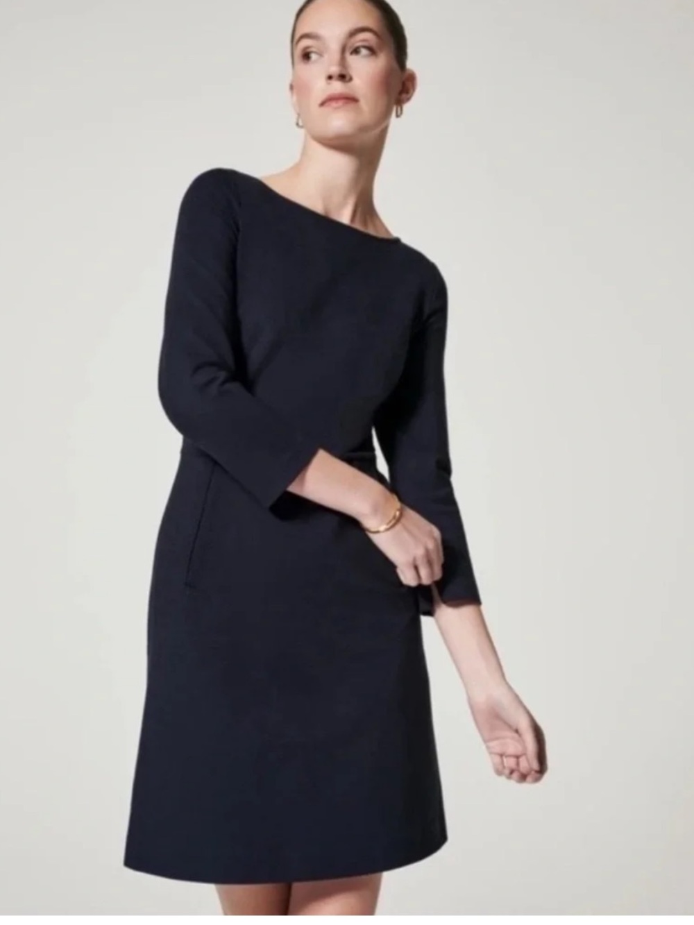 NWT Spanx Black The Perfect Shift Dress 3/4 sleeves A Line LBD Medium